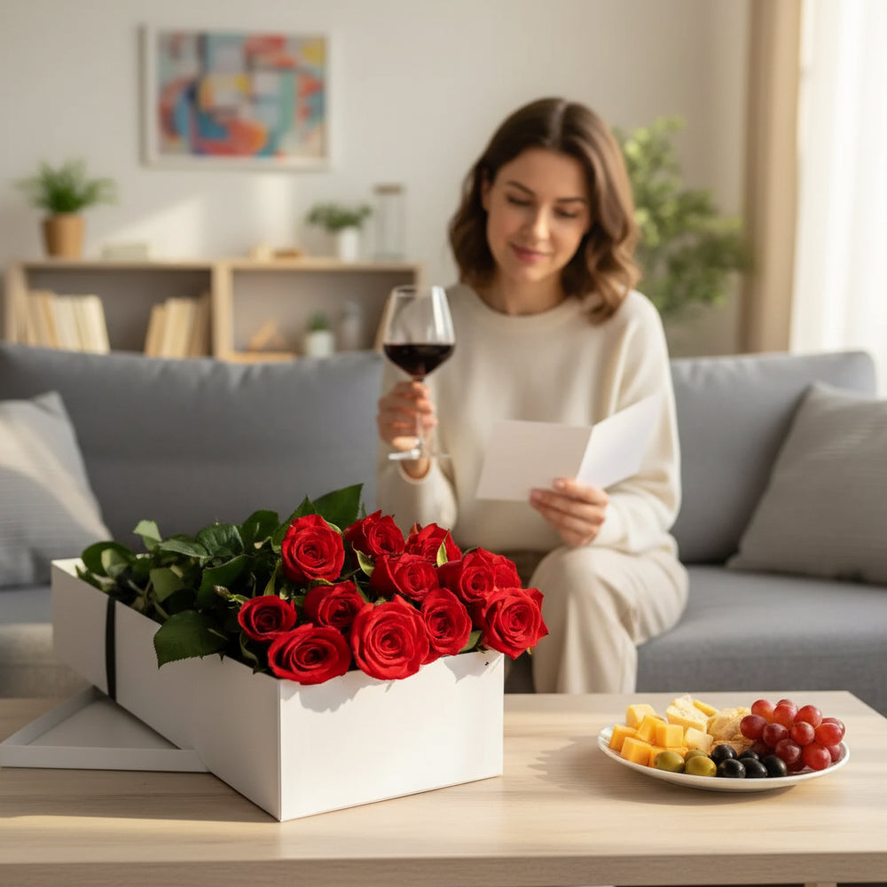 One Dozen Boxed Red Roses - Flower Delivery New Zealand
