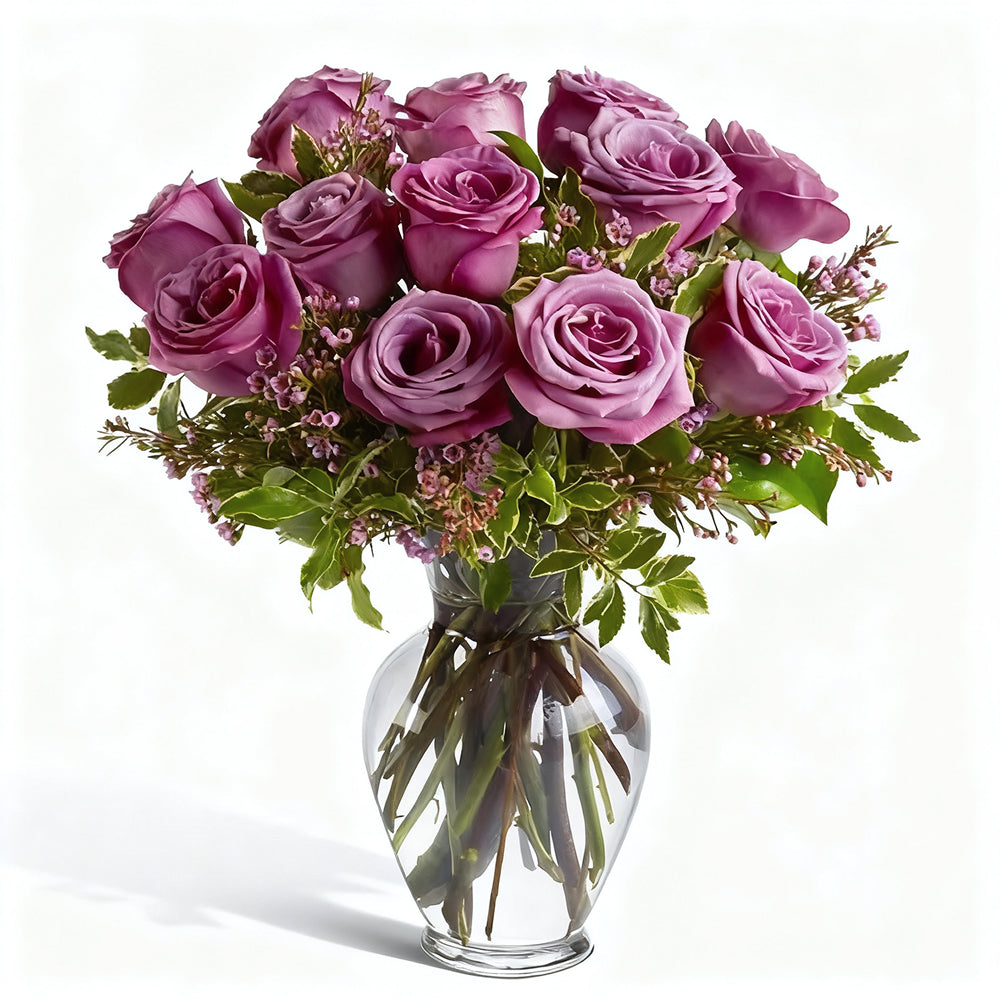 One Dozen Long Stem Lavender Roses – rose arrangement by NZ Blooms