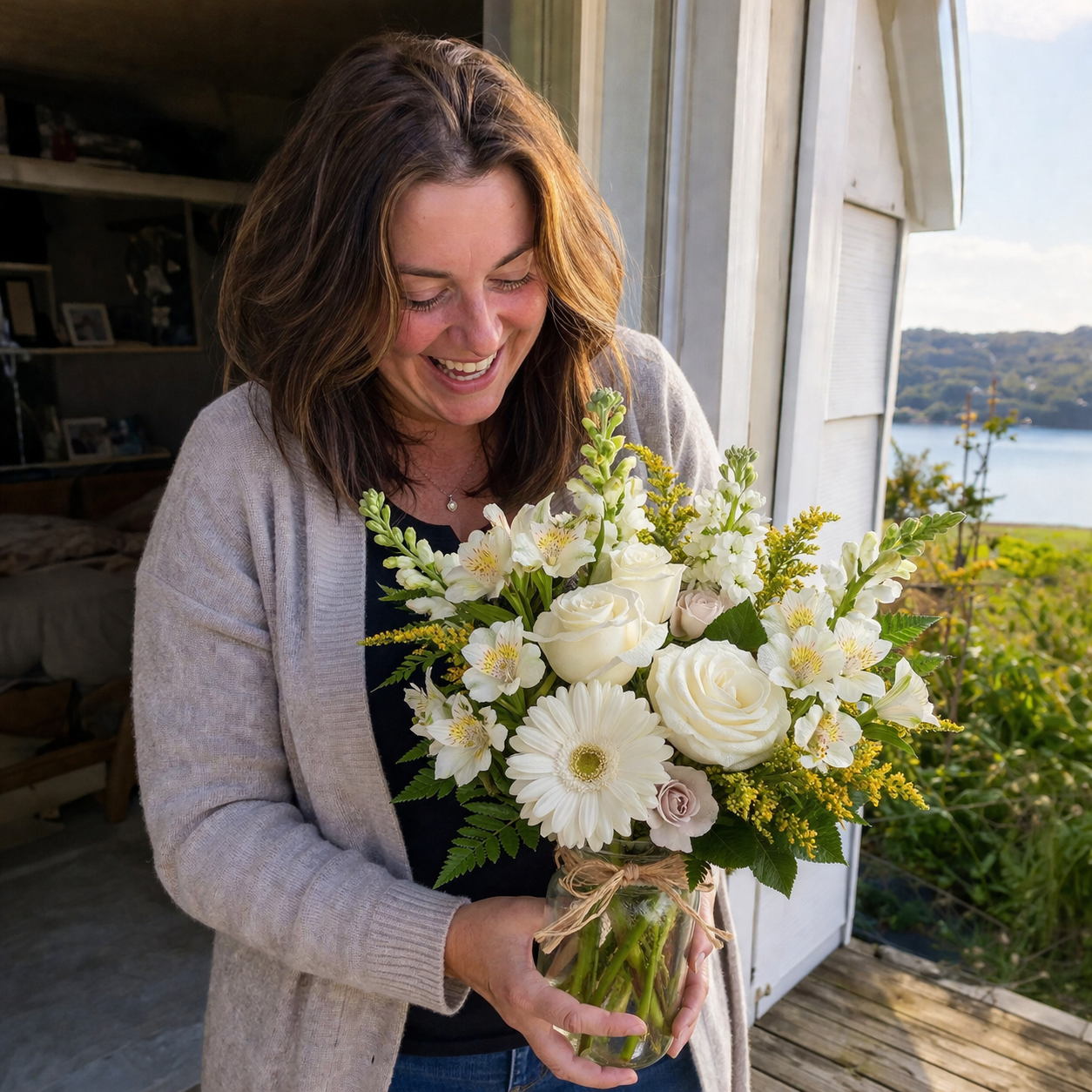 Peaceful Clouds in Mason Jar - Flower Delivery New Zealand