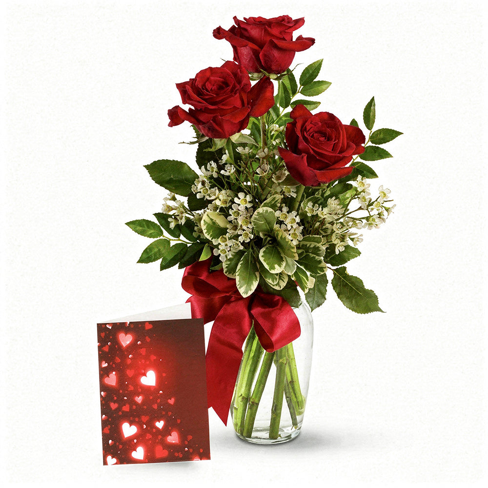 3 Red Roses &amp; Card