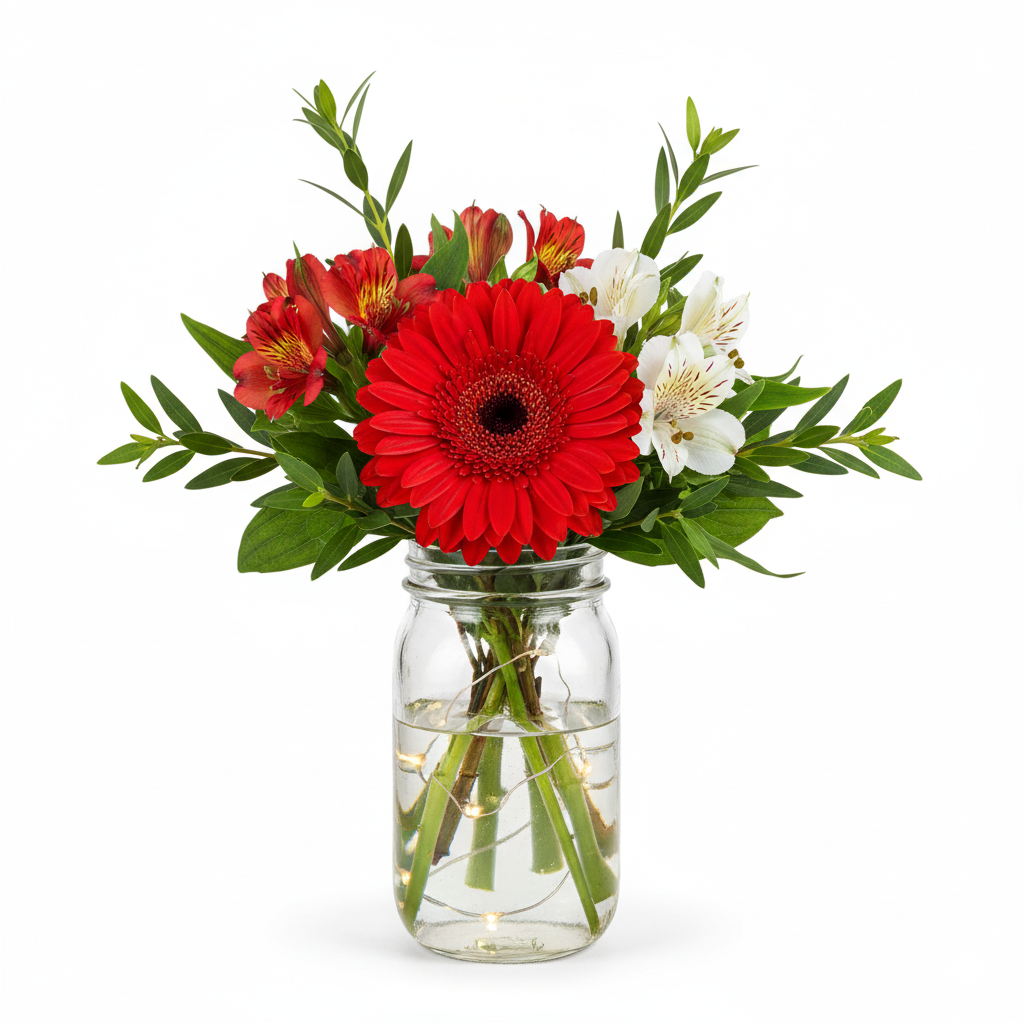 Christmas Flowers in Mason Jar I