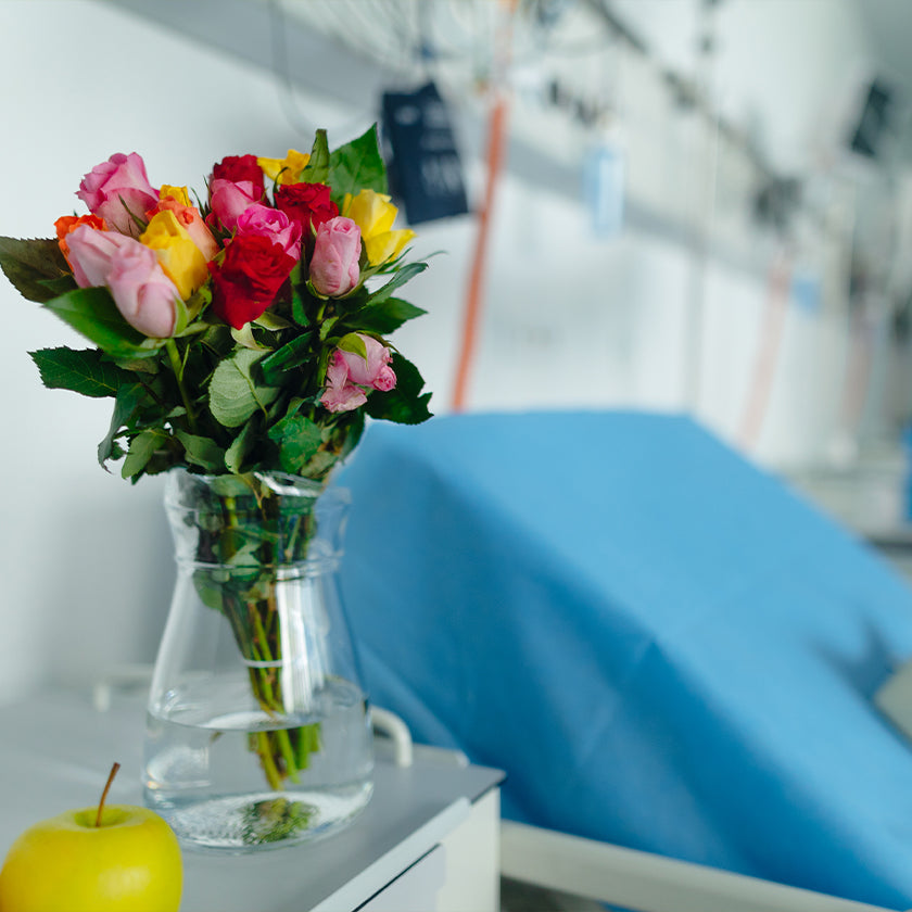 Get well soon flowers in hospital room