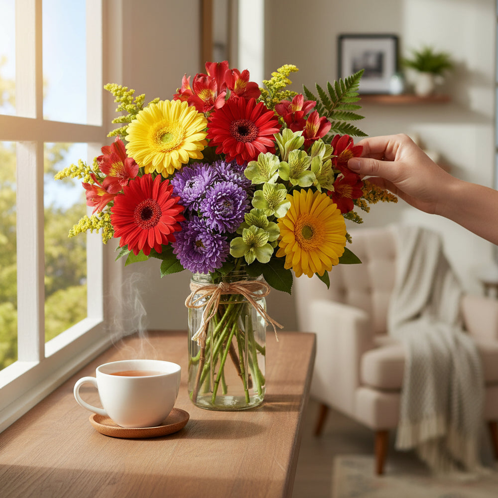 Hooray Bouquet in a Mason Jar