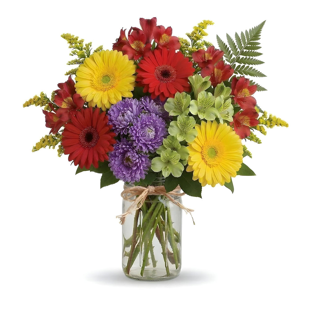Hooray Bouquet in a Mason Jar – flower bouquet by NZ Blooms