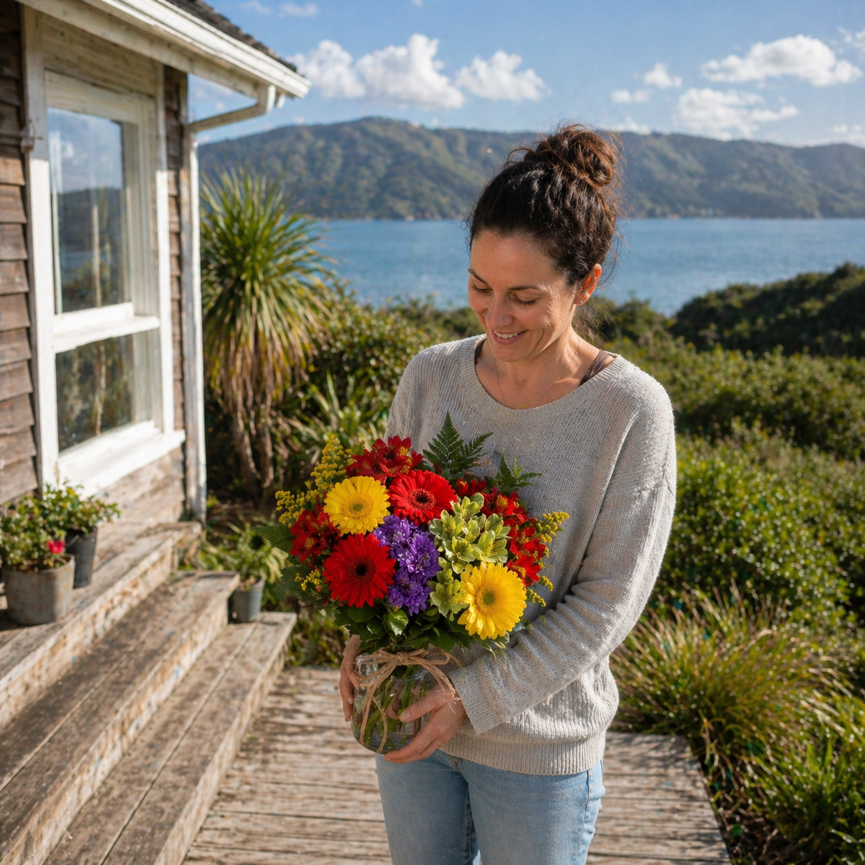 Hooray Bouquet in a Mason Jar - Flower Delivery New Zealand