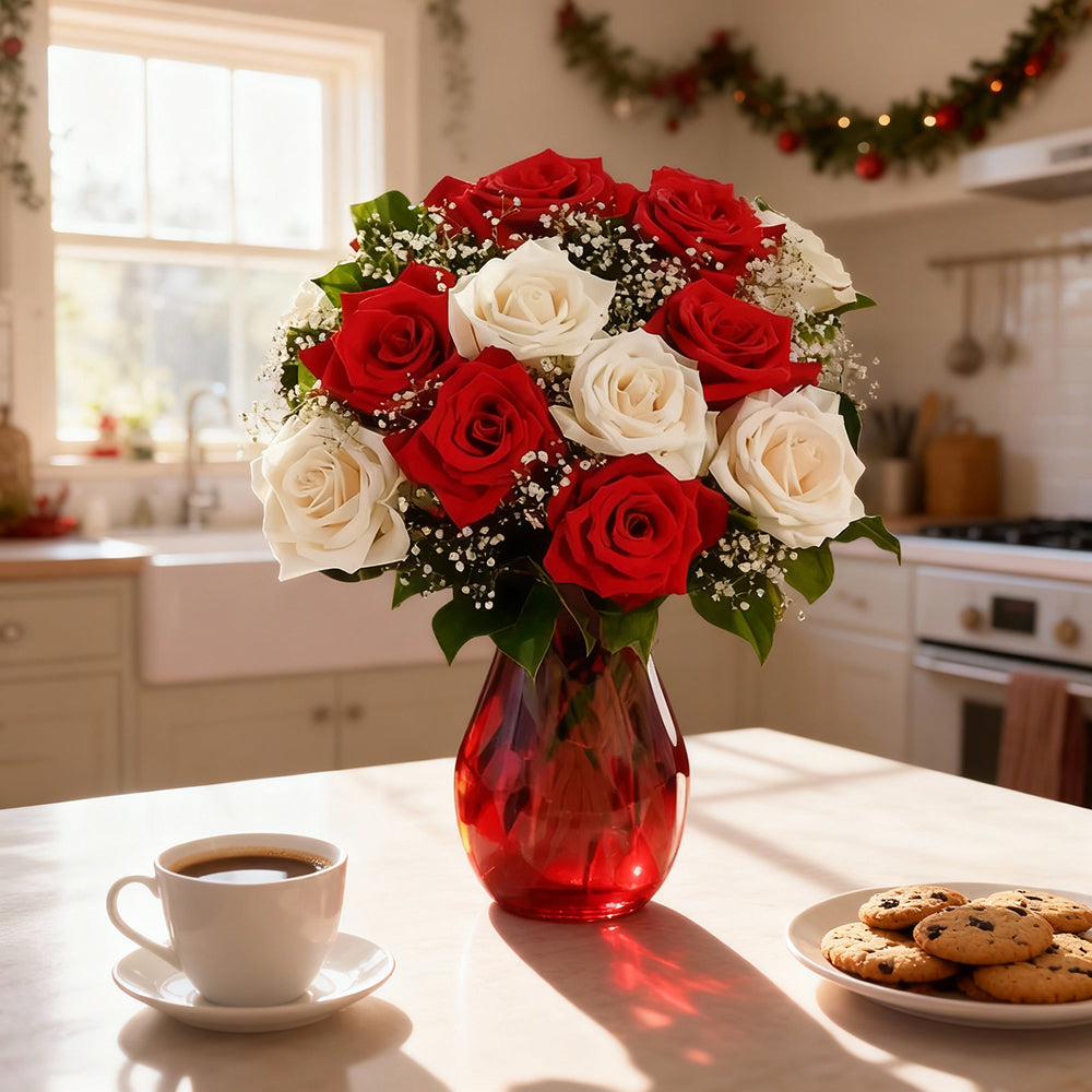 One Dozen Candy Cane Roses | 12 Striped Roses | NZ Blooms