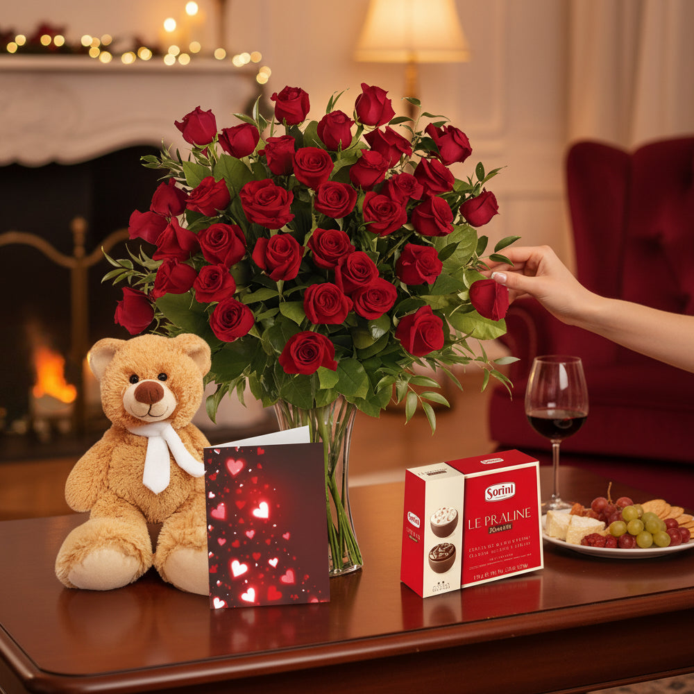 Three Dozen Long Stem Red Rose Combo