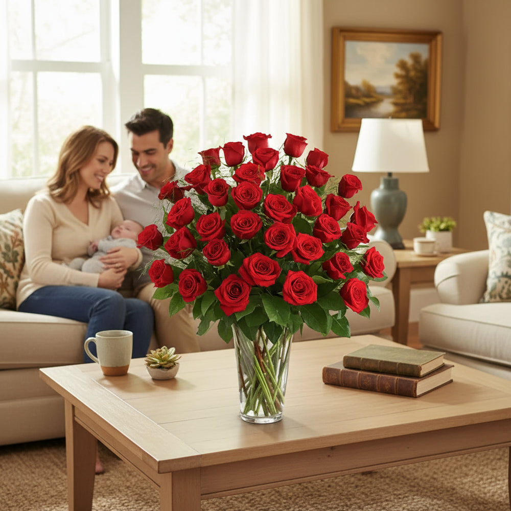 Three Dozen Long Stem Red Roses – rose arrangement by NZ Blooms