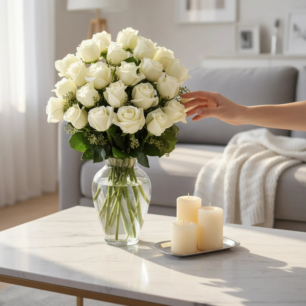Two Dozen Long Stem White Roses - Flower Delivery New Zealand