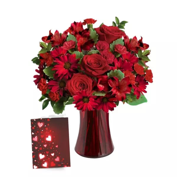 Valentines designer red roses bouquet &amp; card
